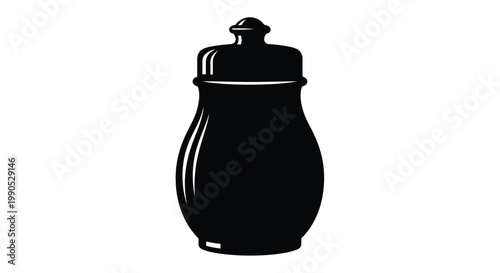 Elegant ceramic jar with a lid a striking silhouette on transparent background