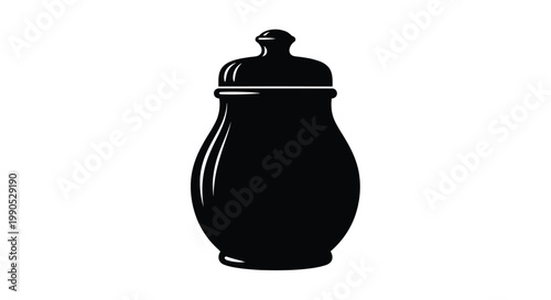 Black ceramic jar with lid a distinct silhouette on transparent background