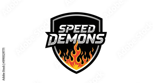 Speed Demons Logo with Flames and Shield.