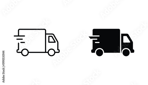 Delivery truck transportation vehicle icon in clean outline and solid black silhouette vector design for logistics