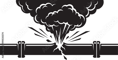 Exploding pipeline with smoke and water splashes pipeline explosion industrial accident disaster pressure
