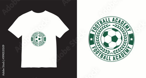 Football academy logo with soccer ball and laurel wreath, vector graphic.