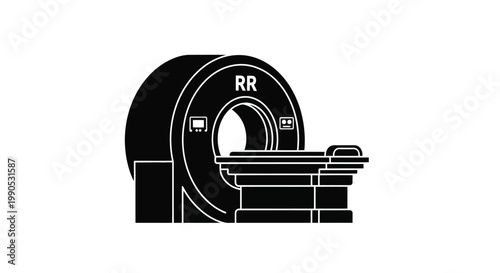 Black medical mri machine icon with details on transparent background silhouette