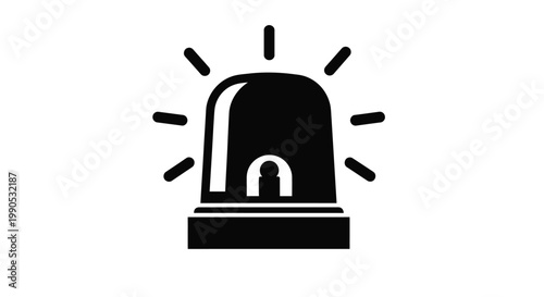 Black siren with flashing rays ideal for warnings on transparent background silhouette