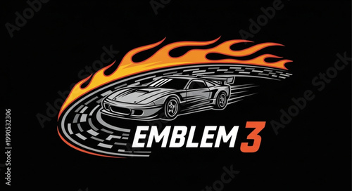 Sports Car Speeding on Race Track with Flames.