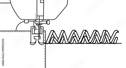 Sewing machine creating decorative zigzag stitch on fabric.