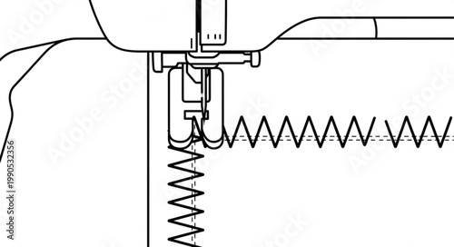 Close up of sewing machine needle and zigzag stitch.