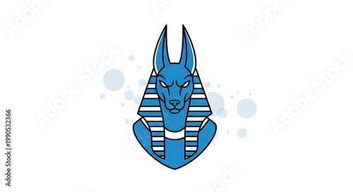 Anubis head icon with blue stripes, ancient egyptian god of mummification and afterlife, stylized illustration on white background, graphic element