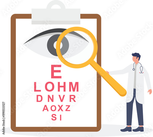 Expert performing clinical vision test with optometry chart