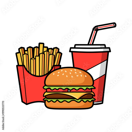 Fast Food Burger and Fries Meal.