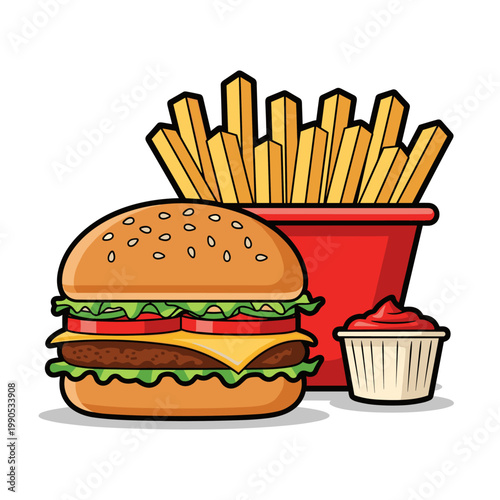 Cheeseburger and french fries meal.