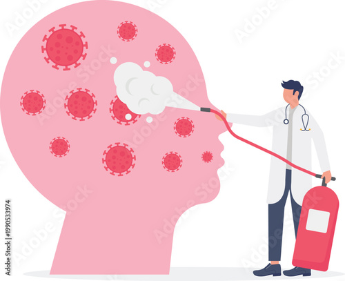 Specialist sanitizing human head from viral infection