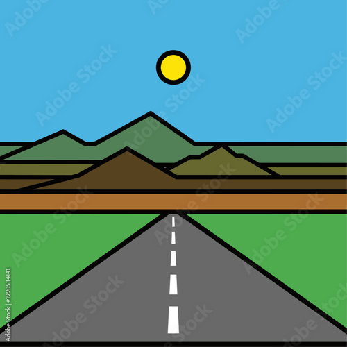 Asphalt road with white markings.