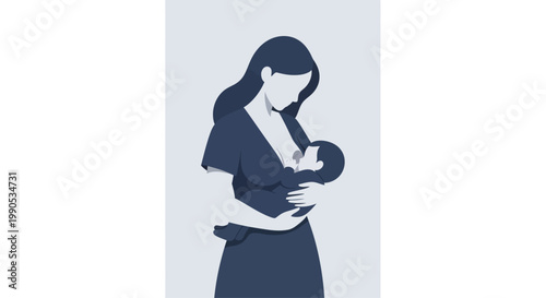 Minimalist illustration of a mother breastfeeding her newborn baby.