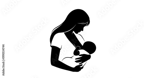 Black silhouette of a mother breastfeeding her newborn baby.
