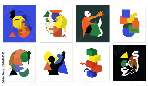 Retro brutalist poster vector abstract figures Swiss geometric design set