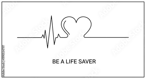 Heartbeat Line Art with Heart Shape and Text.