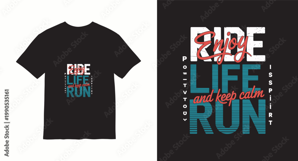 Obraz premium Ride life and keep calm run typography graphic t-shirt design.