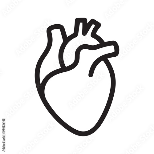 Human anatomical heart icon vector illustration, minimalist line art style isolated on white background
