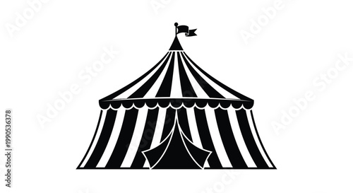 Classic circus tent illustration with stripes on transparent background silhouette