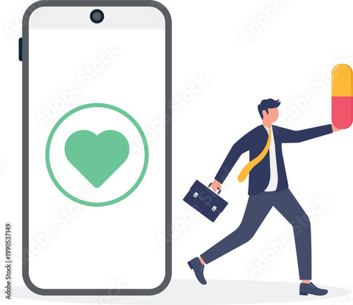 Healthcare professional running with large medical capsule