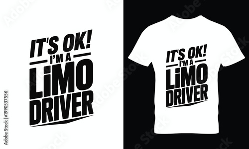 White t shirts with black limo driver text white shirt