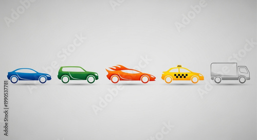 Collection of diverse vehicles including cars and truck.