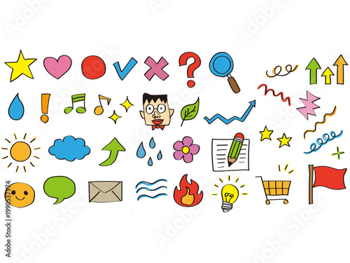 手描きのマークやアイコンのイラストセット