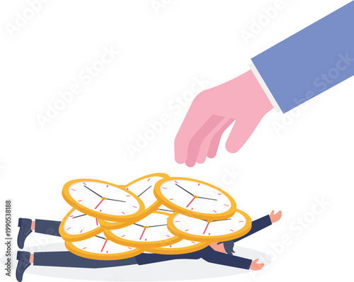 Worker being crushed under the weight of time clocks