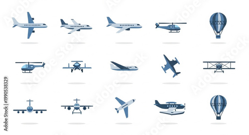 Collection of diverse aircraft and hot air balloons.