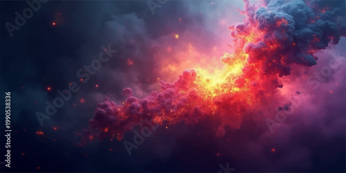 An abstract science fiction wallpaper featuring an explosion of stars and space with a fiery nebula galaxy texture and glowing supernova energy clouds within a fractal cosmos universe