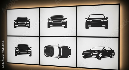 Collection of Car Silhouettes Displayed on a Light Box.
