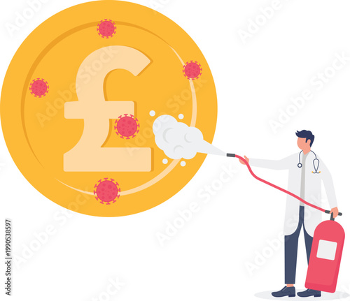 Specialist sanitizing British Pound coin from viral infection