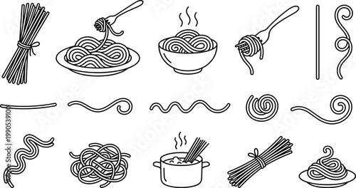 Hand drawn pasta collection a culinary sketchbook of noodles plates and cooking utensils in black and white