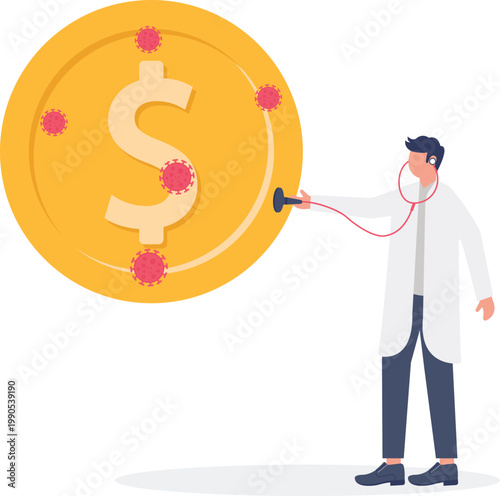 Specialist conducting medical checkup on Dollar currency coin