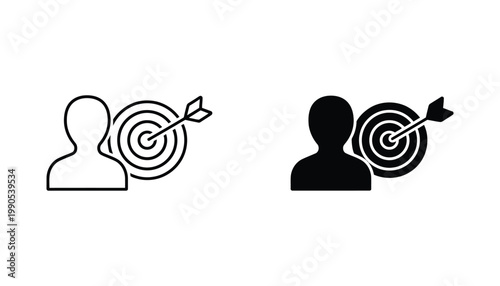 Professional human target icon for recruitment and human resources management in black and white vector design representing career goals and job placement strategy with clean bold aesthetic