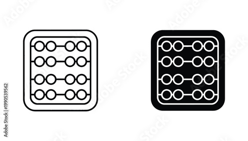 Modern abacus icon for mathematical calculation and educational tools in simple black and white vector design for school and business finance apps with clean grid lines and circular beads