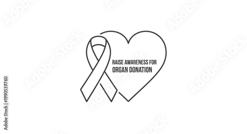 Organ Donation Awareness Heart and Ribbon Symbol.