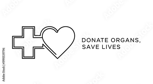 Donate Organs Save Lives Medical Symbol Heart Cross.