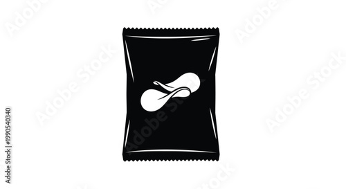 Black snack bag with potato chips a modern silhouette on transparent background