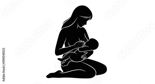Silhouette illustration of a mother breastfeeding her newborn baby.