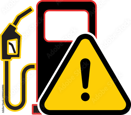 Warning Sign and Gas Pump Icon Fuel Shortage Price Increase or Emergency Alert