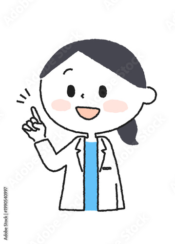指をさしてポイントを説明する白衣の女性のイラスト
