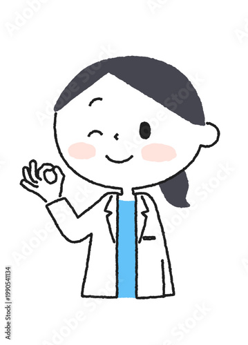 OKサインを出してウインクする白衣の女性のイラスト