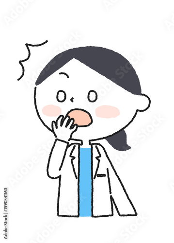 口元に手を当てて驚く白衣の女性のイラスト