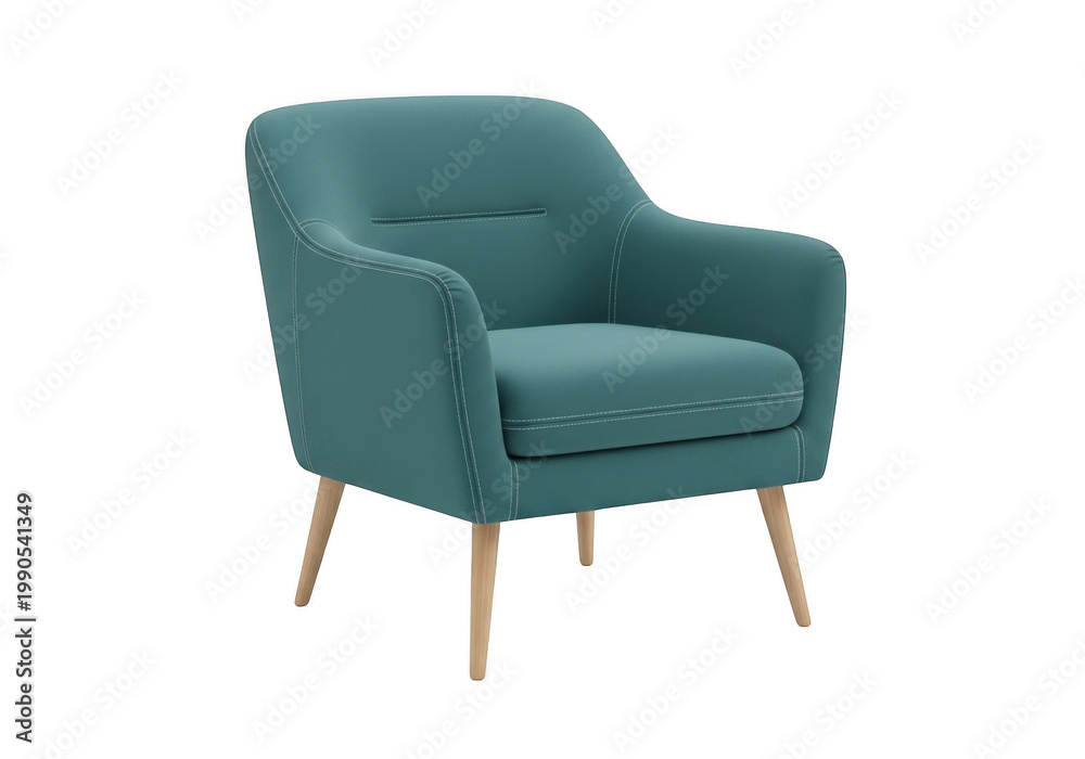 Fototapeta premium A green armchair with wooden legs and silver studs