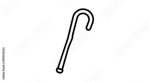Simple black walking cane illustration on transparent background silhouette