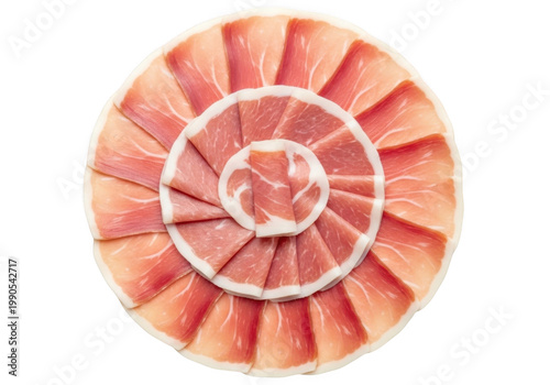 A plate of sliced raw meat arranged in a circular pattern