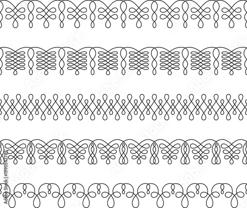 Calligraphic black seamless brushes. Pen drawing. Pattern brushes are included. 