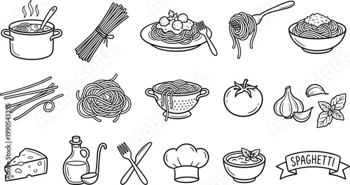 Culinary sketch collection a hand drawn assortment of italian food elements and cooking utensils